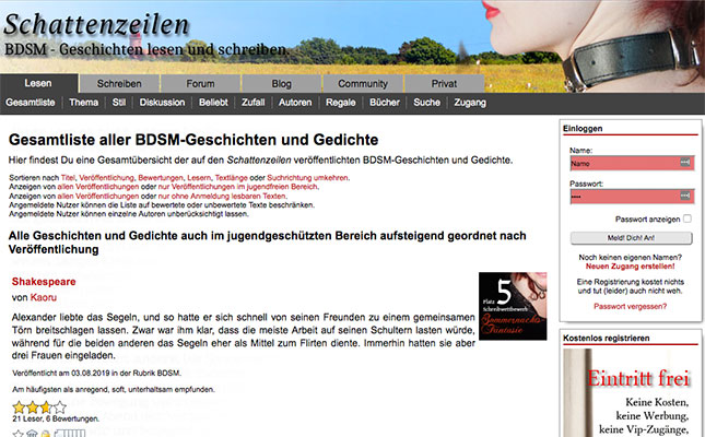 Schattenzeilen-BDSM-Geschichten