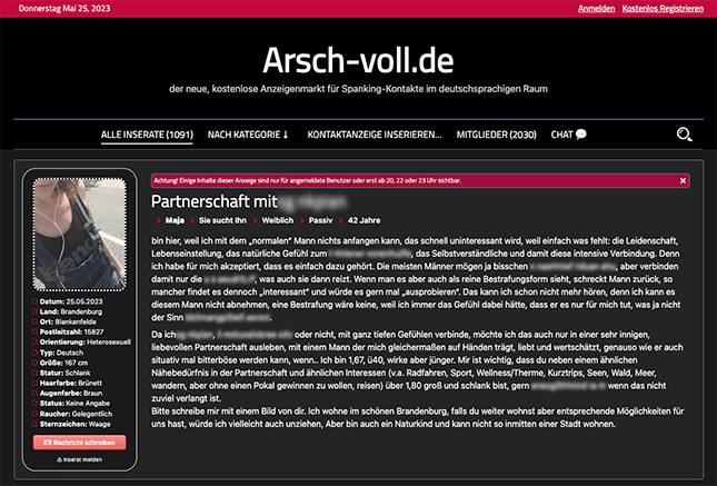 arsch-voll.de Spanking-Anzeigen aus ganz Deutschland